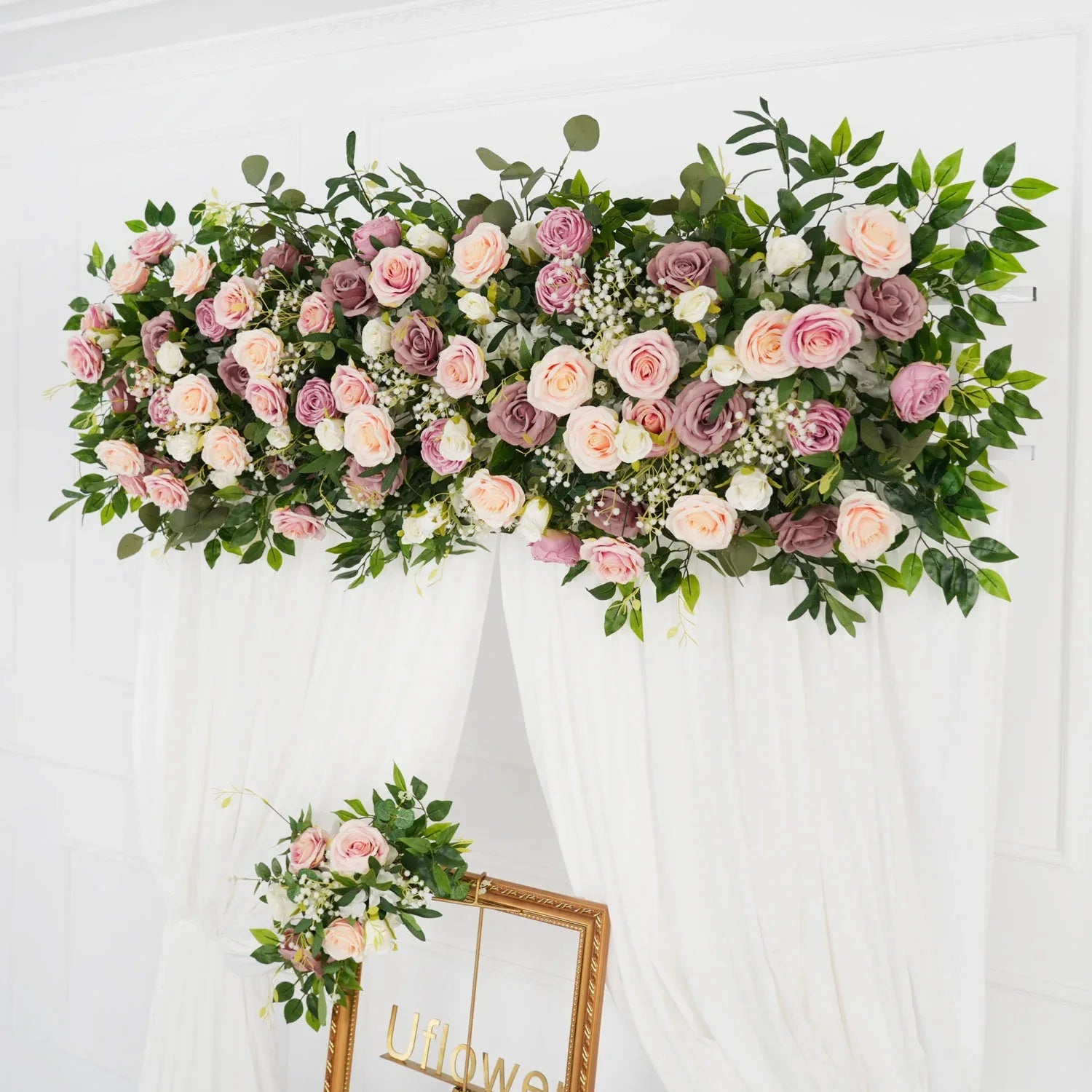 Uflower Pink Faux Flower Wall Backdrop Flower Row Decor SET80016 - Uflower