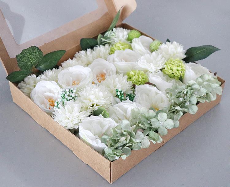 Flower Box Silk Blooming Flowers White Green - Uflower
