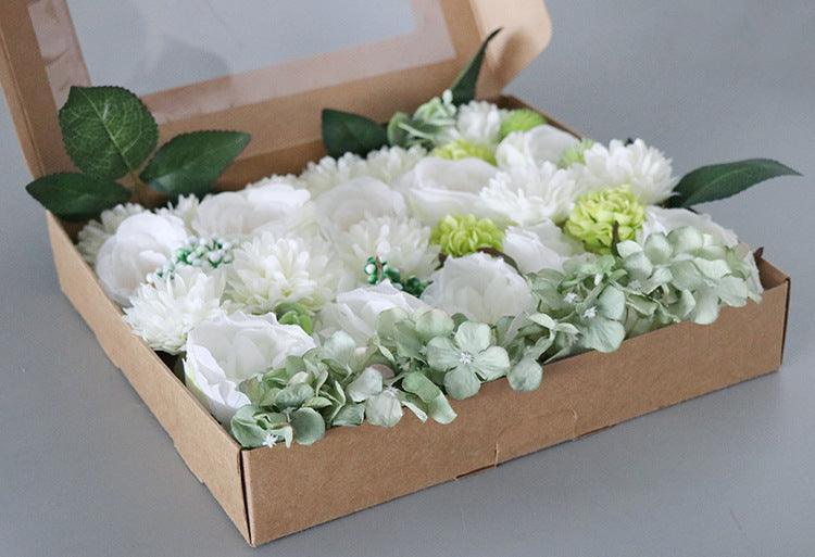 Flower Box Silk Blooming Flowers White Green - Uflower