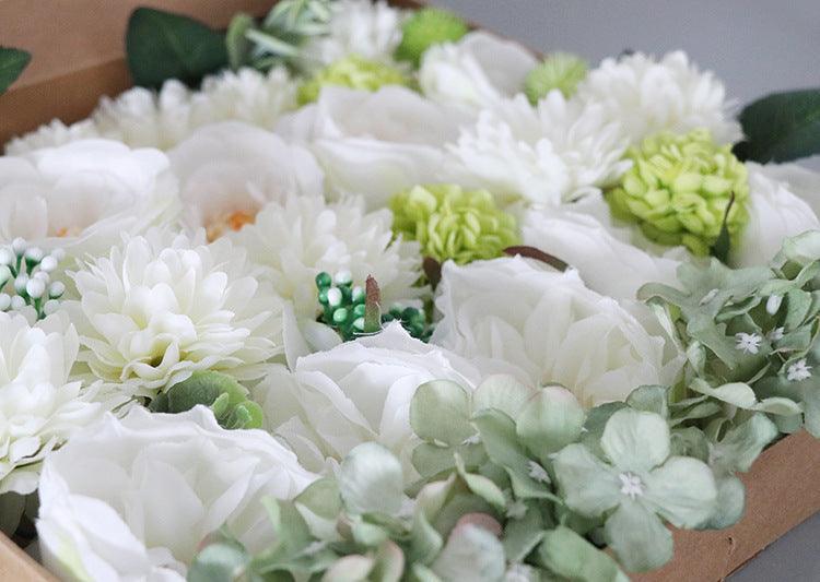 Flower Box Silk Blooming Flowers White Green - Uflower