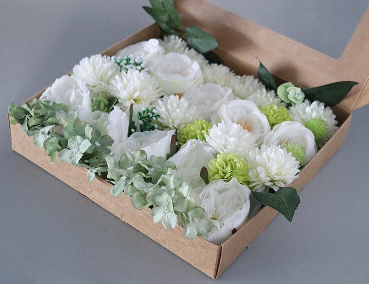 Flower Box Silk Blooming Flowers White Green - Uflower