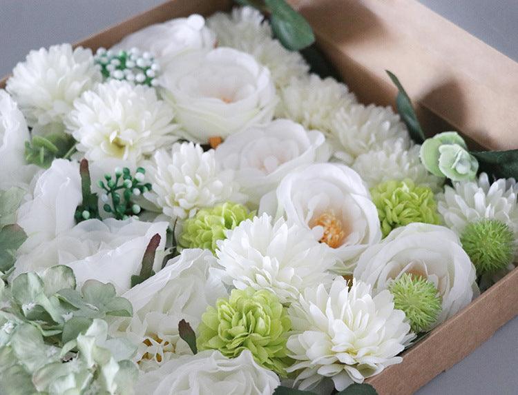 Flower Box Silk Blooming Flowers White Green - Uflower