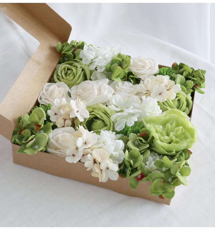 Flower Box Silk Blooming Flowers White Green Hydrangea Roses - Uflower