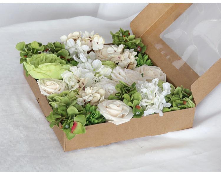 Flower Box Silk Blooming Flowers White Green Hydrangea Roses - Uflower