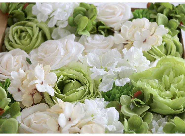 Flower Box Silk Blooming Flowers White Green Hydrangea Roses - Uflower