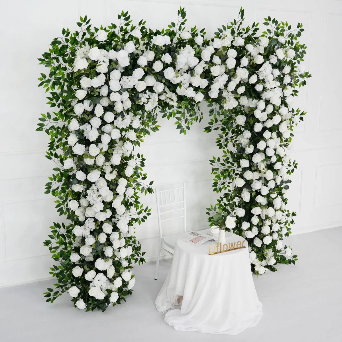 Uflower White Rose Green Leaf Ficus Leaf Square Floral Arches SET80002 - Uflower