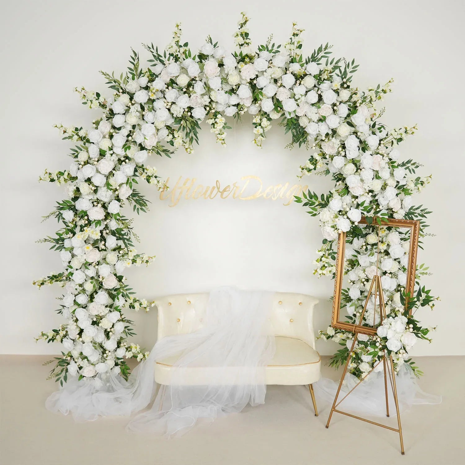 Uflower White Rose With Green Wedding Round Arch Decor SET80058