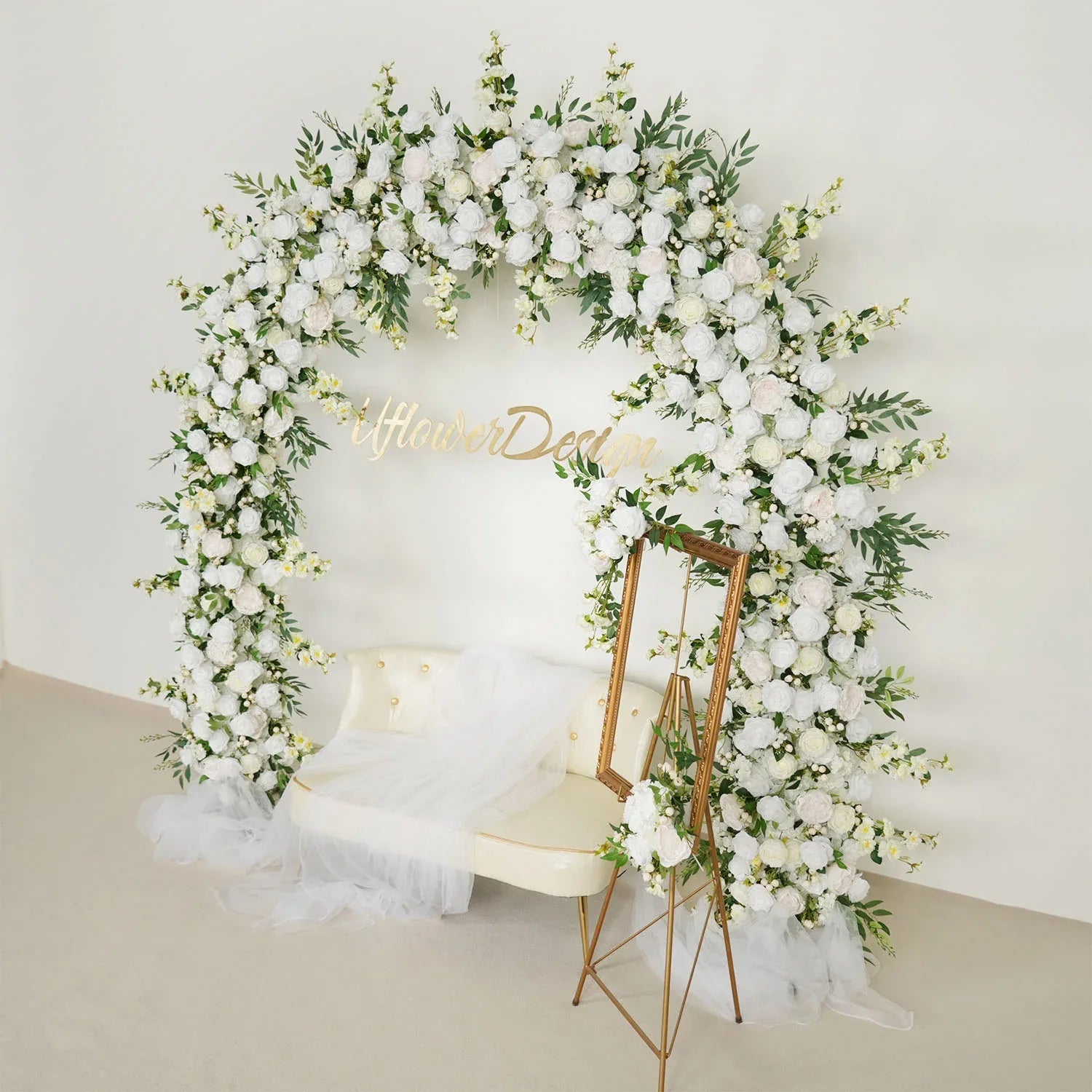 Uflower White Rose With Green Wedding Round Arch Decor SET80058