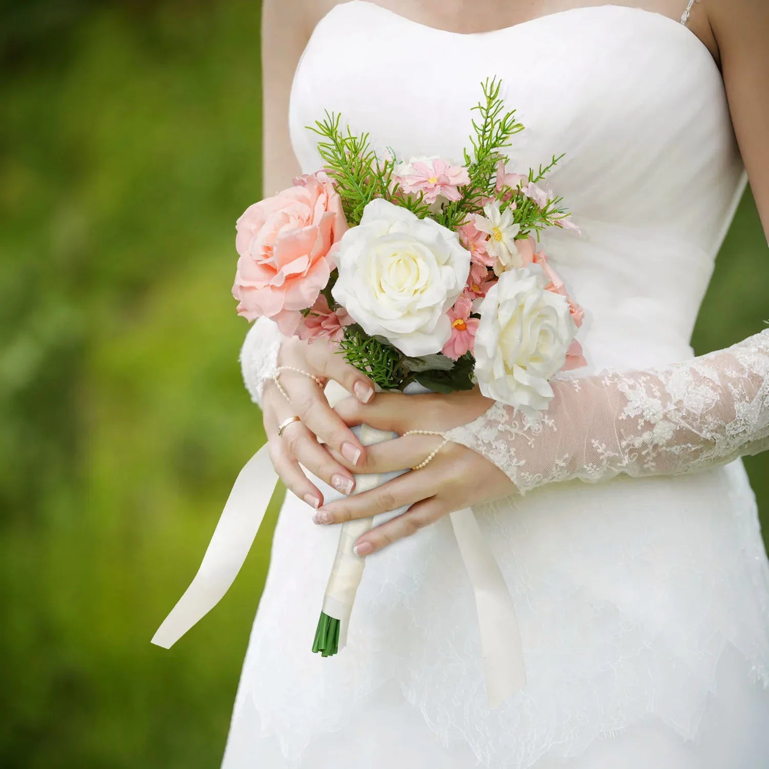 Uflower White and Pink bridal flowers bouquet MG80001-01 - Uflower