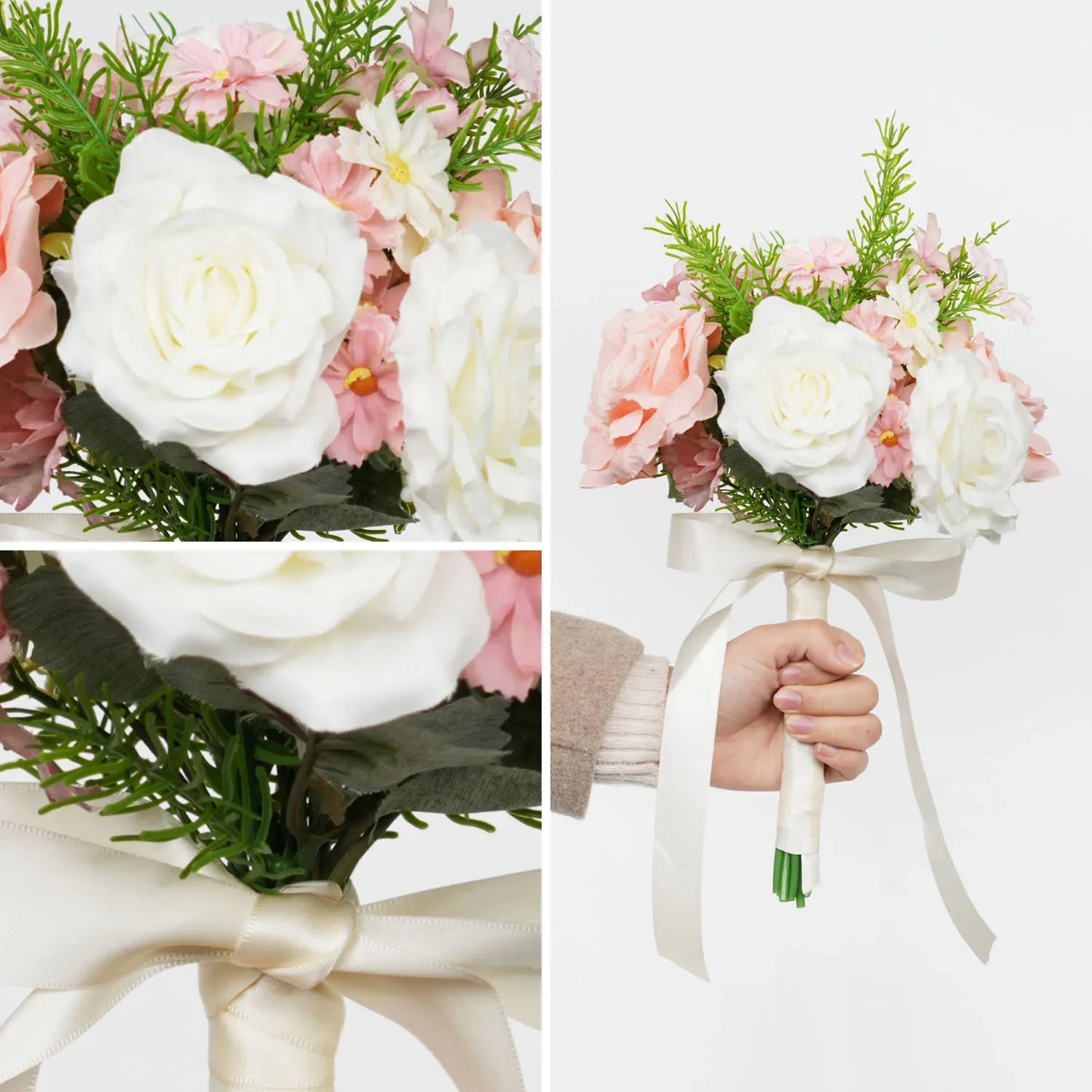 Uflower White and Pink bridal flowers bouquet MG80001-01 - Uflower
