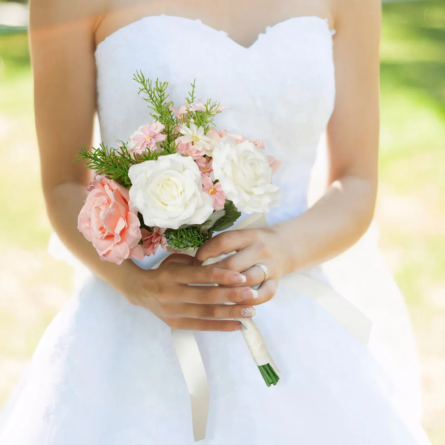 Uflower White and Pink bridal flowers bouquet MG80001-01 - Uflower