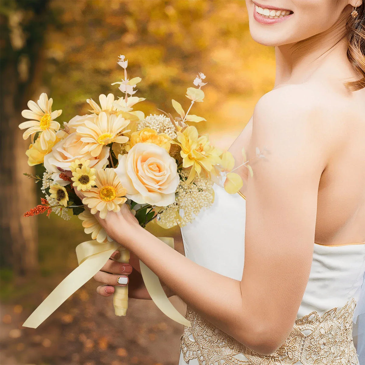 Uflower Yellow bridal flowers bouquets MG80003-01 - Uflower
