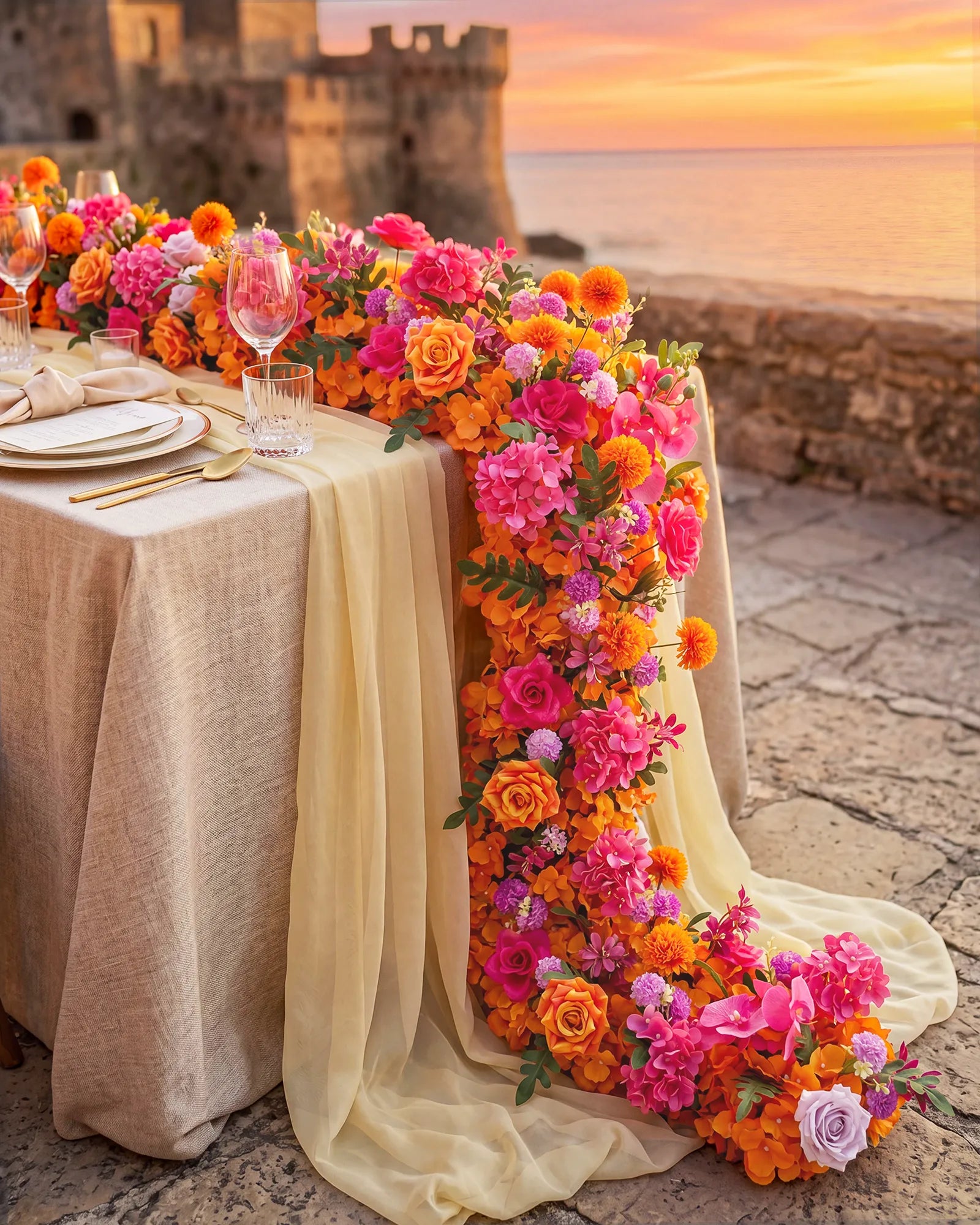 Uflower 100cm Rose Red Orange Flower Row with Drapes MC89002-01