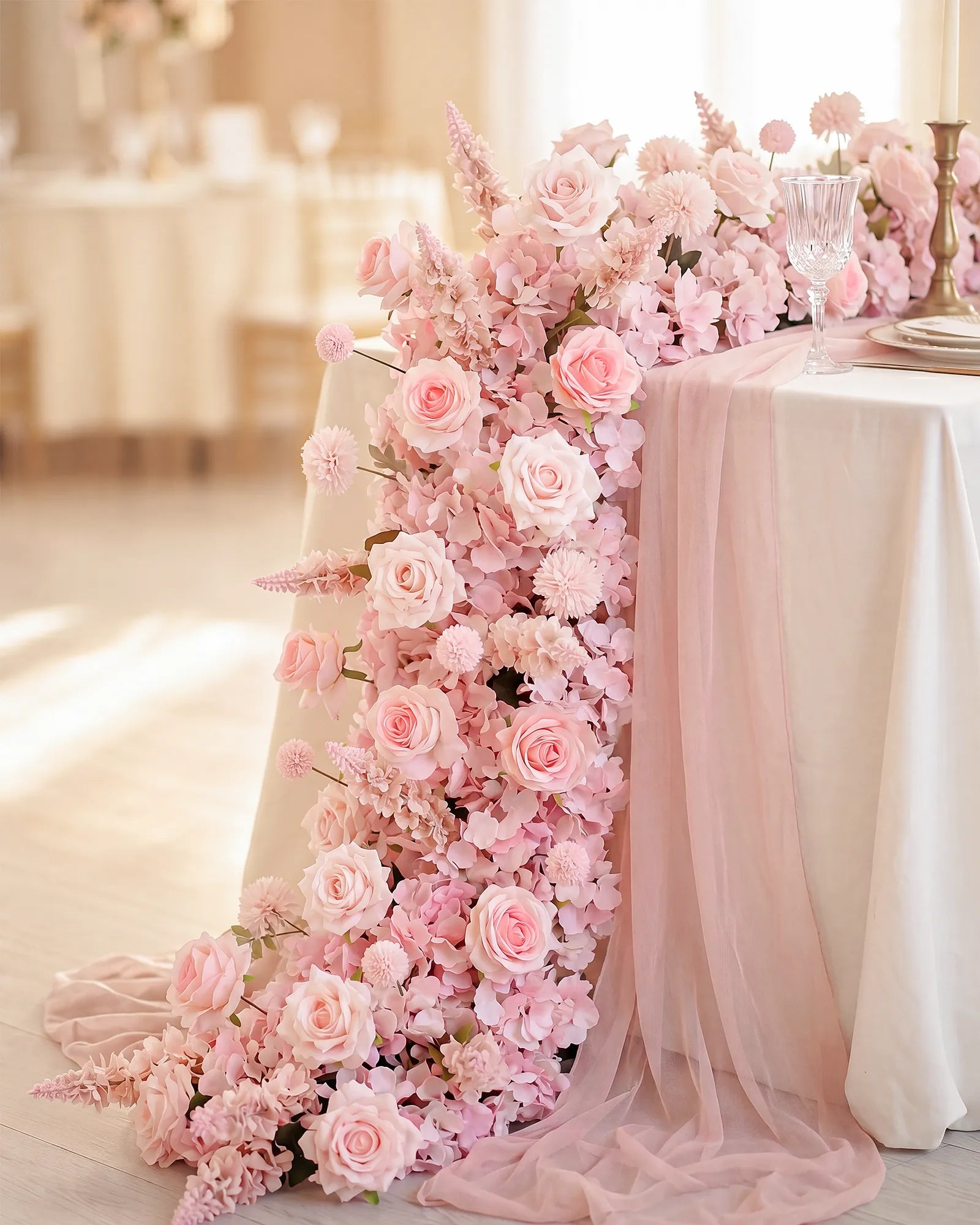 Uflower Mix Pink Rose Flower Row with Drapes MC89006-01