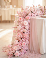 Uflower Rangée de fleurs de roses roses mélangées de 100 cm avec draperies MC89006-01