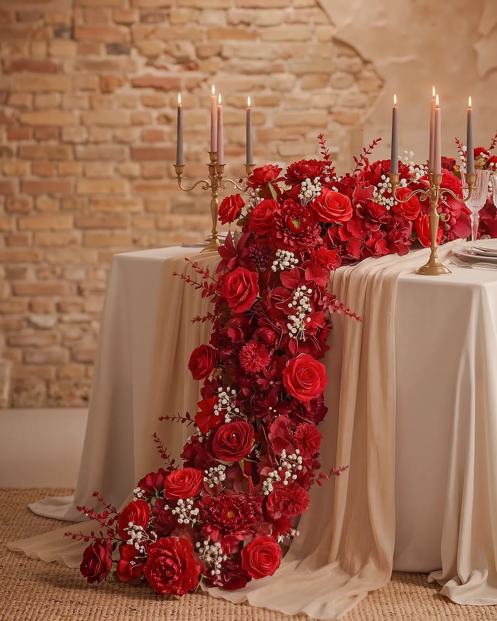 Uflower 100cm Red Rose & Peony Flower Row with Drapes MC89005-01