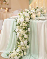 Uflower 100cm White Rose Greenery Flower Row with Drapes MC89004-01