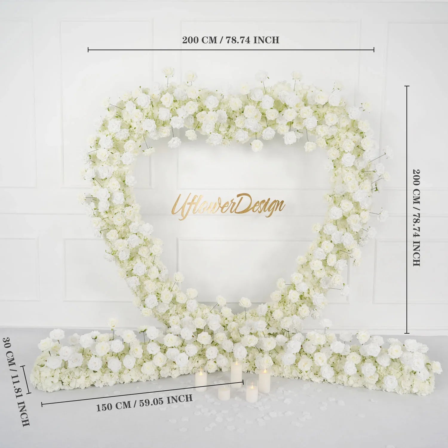 Uflower Artificial White Rose Heart Arch Wedding Decor SET80015 - Uflower
