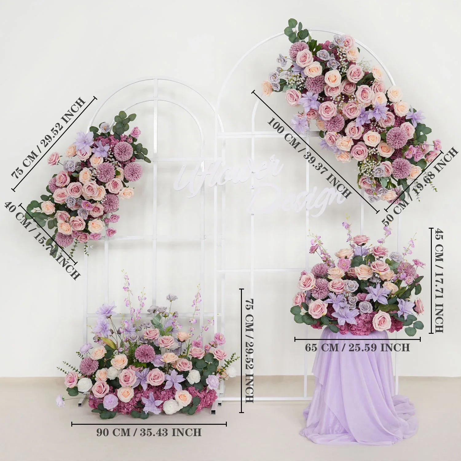 Uflower Artificial Purple Wedding KT Backdrop Flower Row Decor SET80063 - Uflower