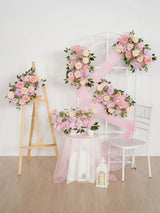 Uflower Artificial Pink Purple Rose Green Leaf Flower Row Wedding KT Backdrop Decor MC80139-01 - Uflower