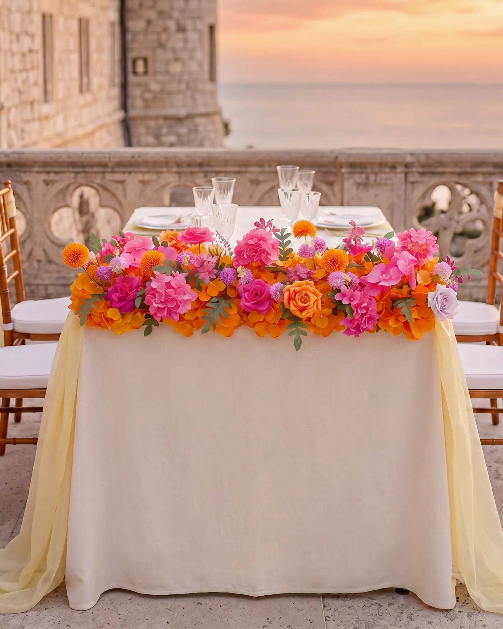 Uflower 100cm Rose Red Orange Flower Row with Drapes MC89002-01