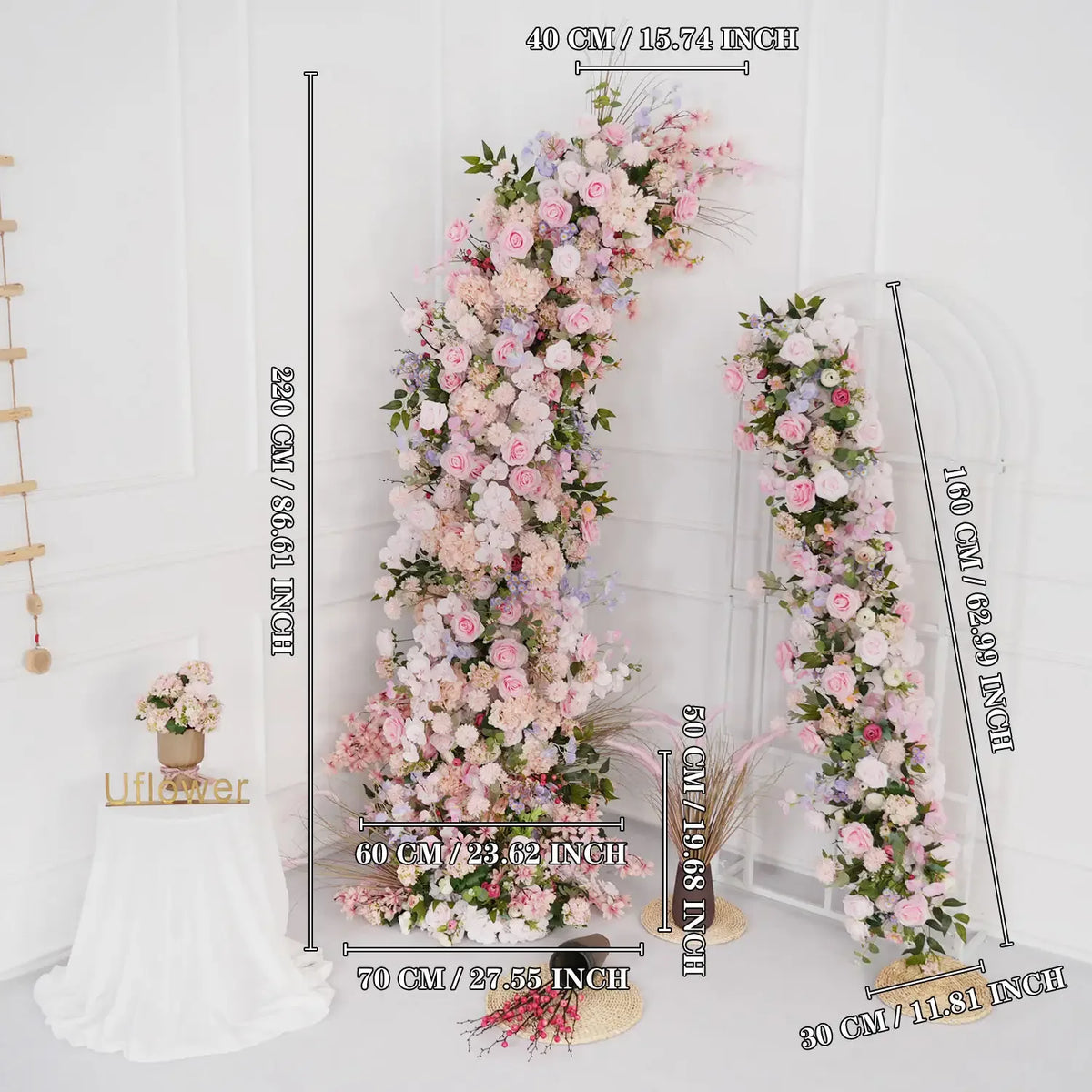 Uflower Pink Rose Wedding Horn Arch Backdrop Decor SET80043 - Uflower