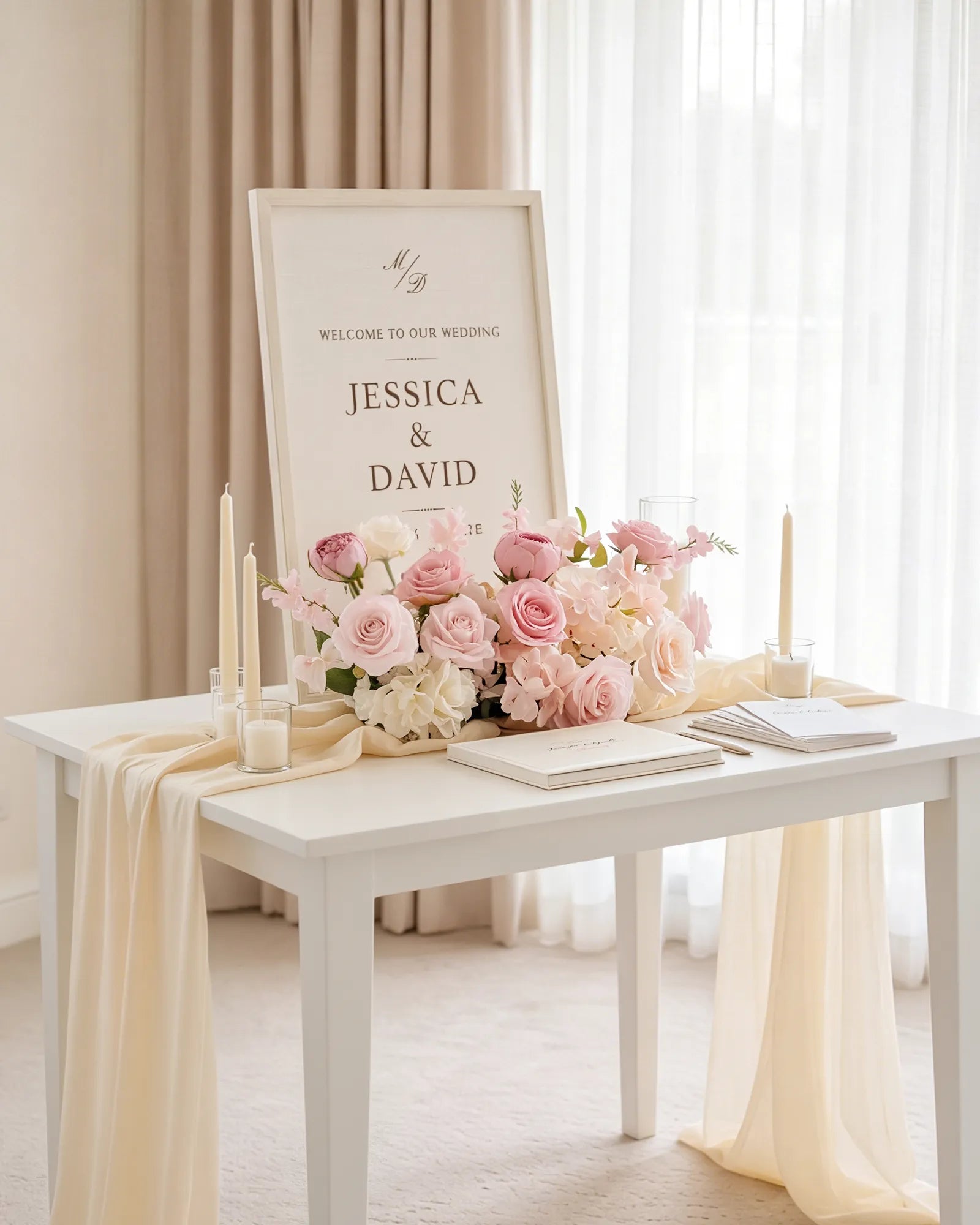 Uflower 50cm Pastel Pink & White Flower Row MC89003-03