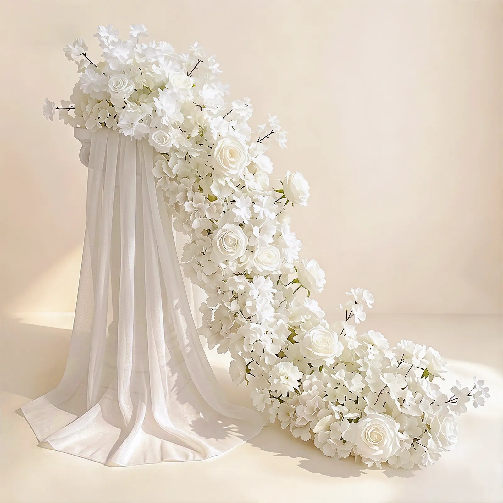 Uflower 100cm White Rose & Sakura Blossom Flower Row with Drapes MC89001-01
