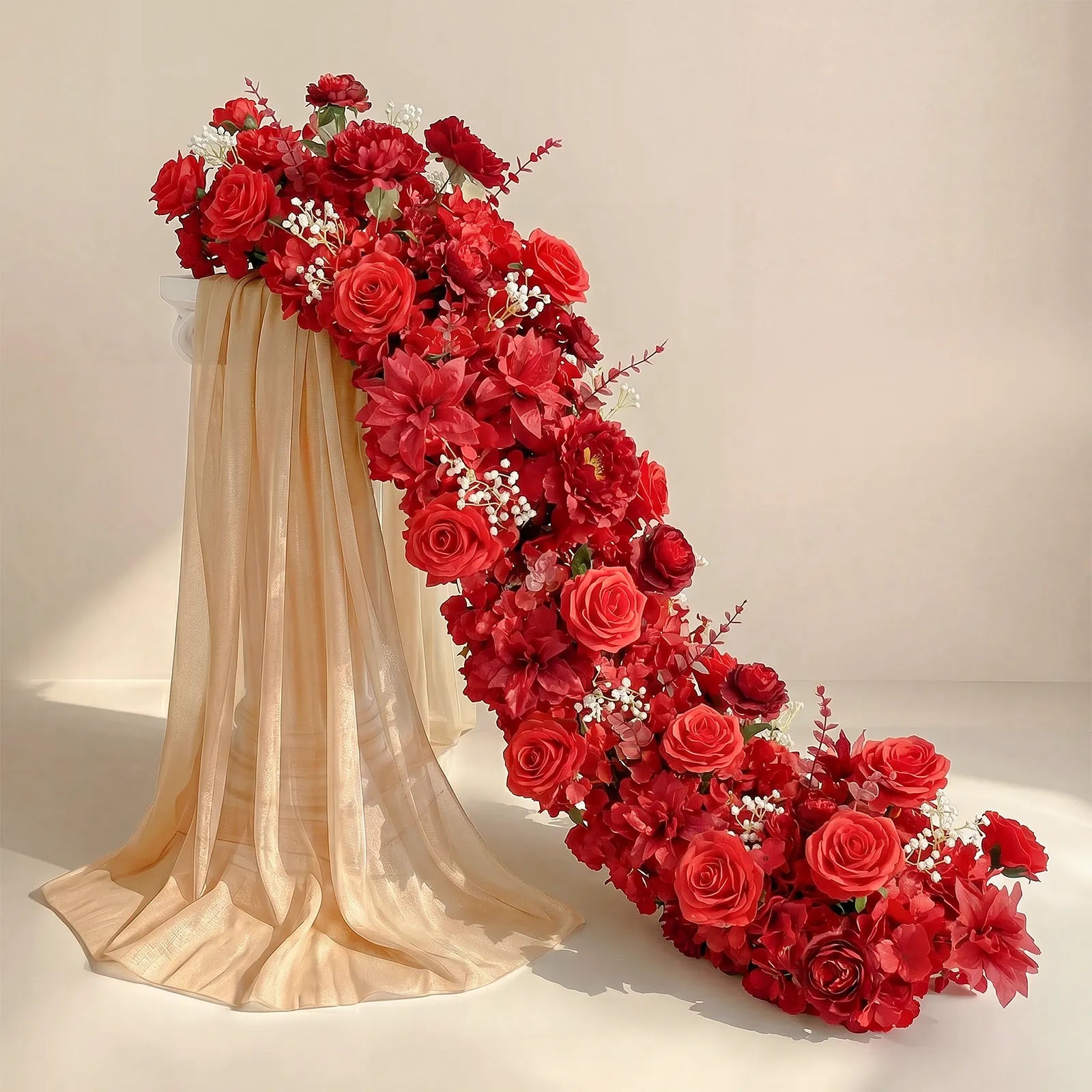 Uflower 100cm Red Rose & Peony Flower Row with Drapes MC89005-01