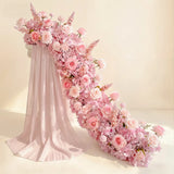 Uflower Rangée de fleurs de roses roses mélangées de 100 cm avec draperies MC89006-01
