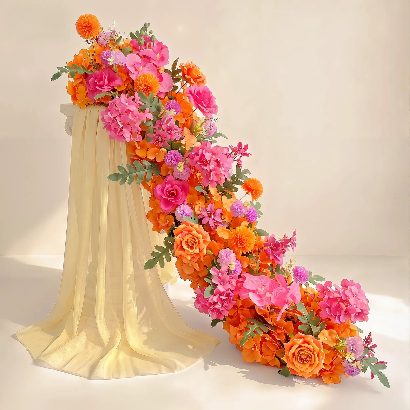 Uflower 100cm Rose Red Orange Flower Row with Drapes MC89002-01