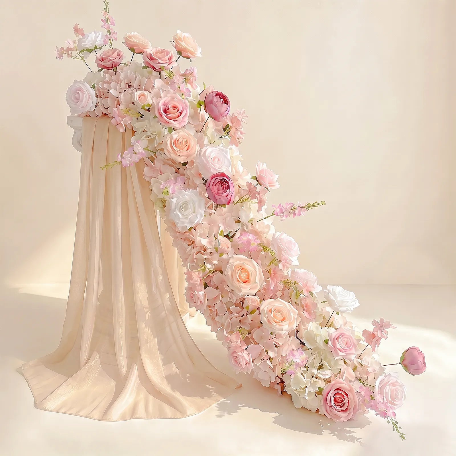 Uflower 100cm Pastel Pink & White Flower Row with Drapes MC89003-01