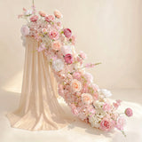 Uflower 100cm Rangée de fleurs rose pastel et blanc avec draperies MC89003-01