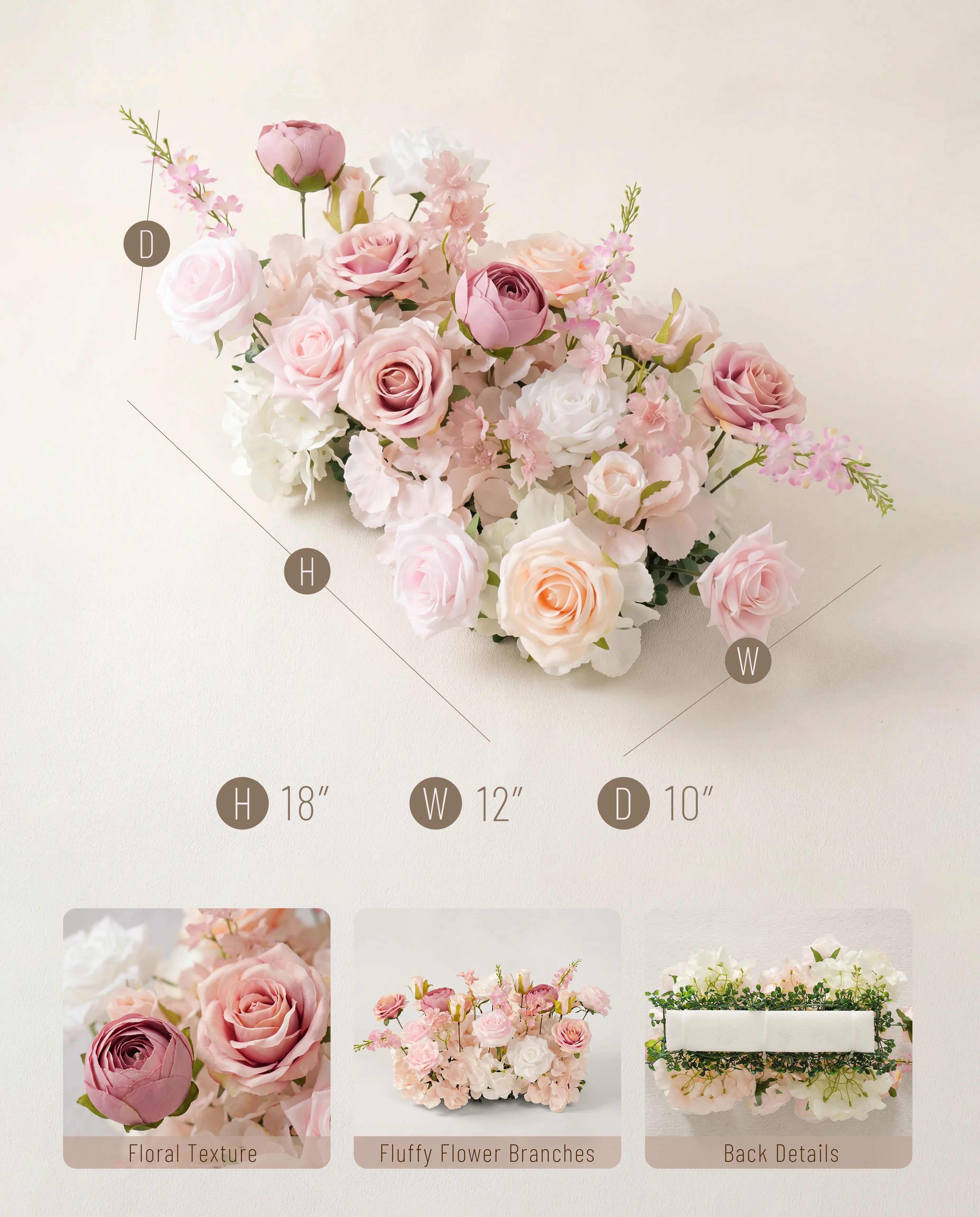 Uflower 50cm Pastel Pink & White Flower Row MC89003-03