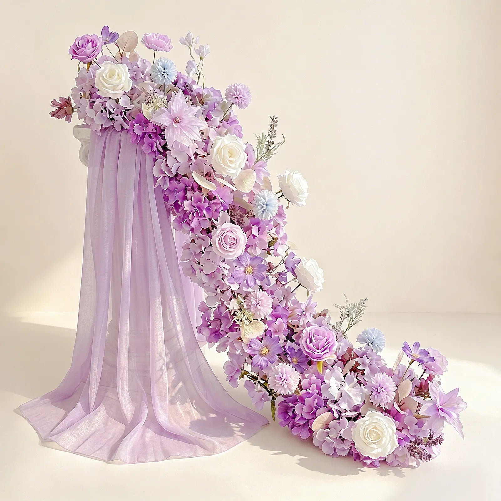 Uflower Purple White Flower Row with Drapes MC89007-01