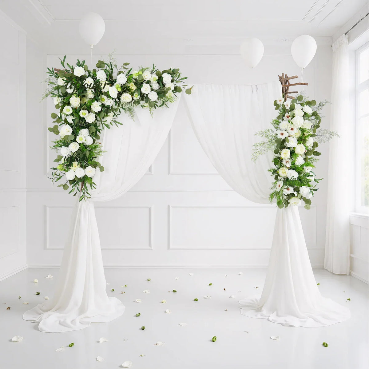 Uflower Artificial Green Leaf Eucalyptus White Rose Corner Floral SET80027 - Uflower