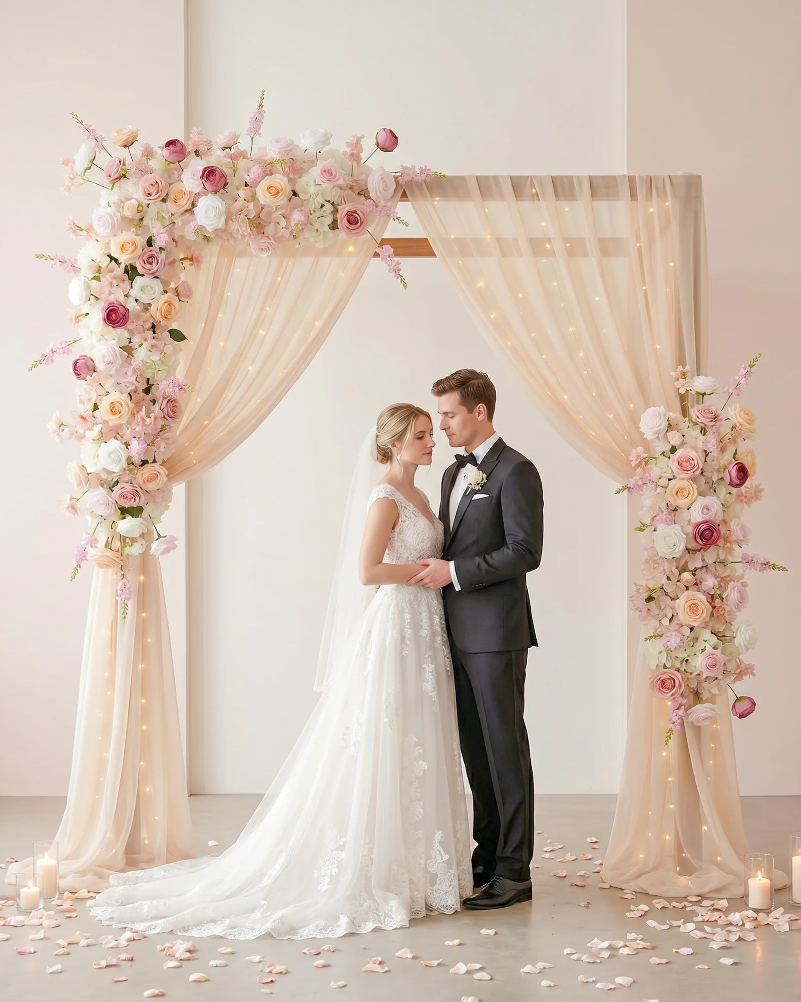 Uflower 100cm Pastel Pink & White Flower Row with Drapes MC89003-01