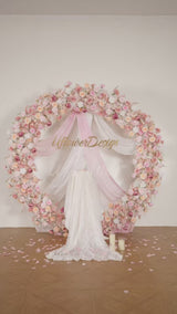 Uflower Pink White Rose Flower Arrangement Table Runner Wedding Round Arch SET80184