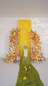 Uflower Orange Yellow Flower Row Wedding Backdrop Horn Arch Party Event Decor Props SET80139