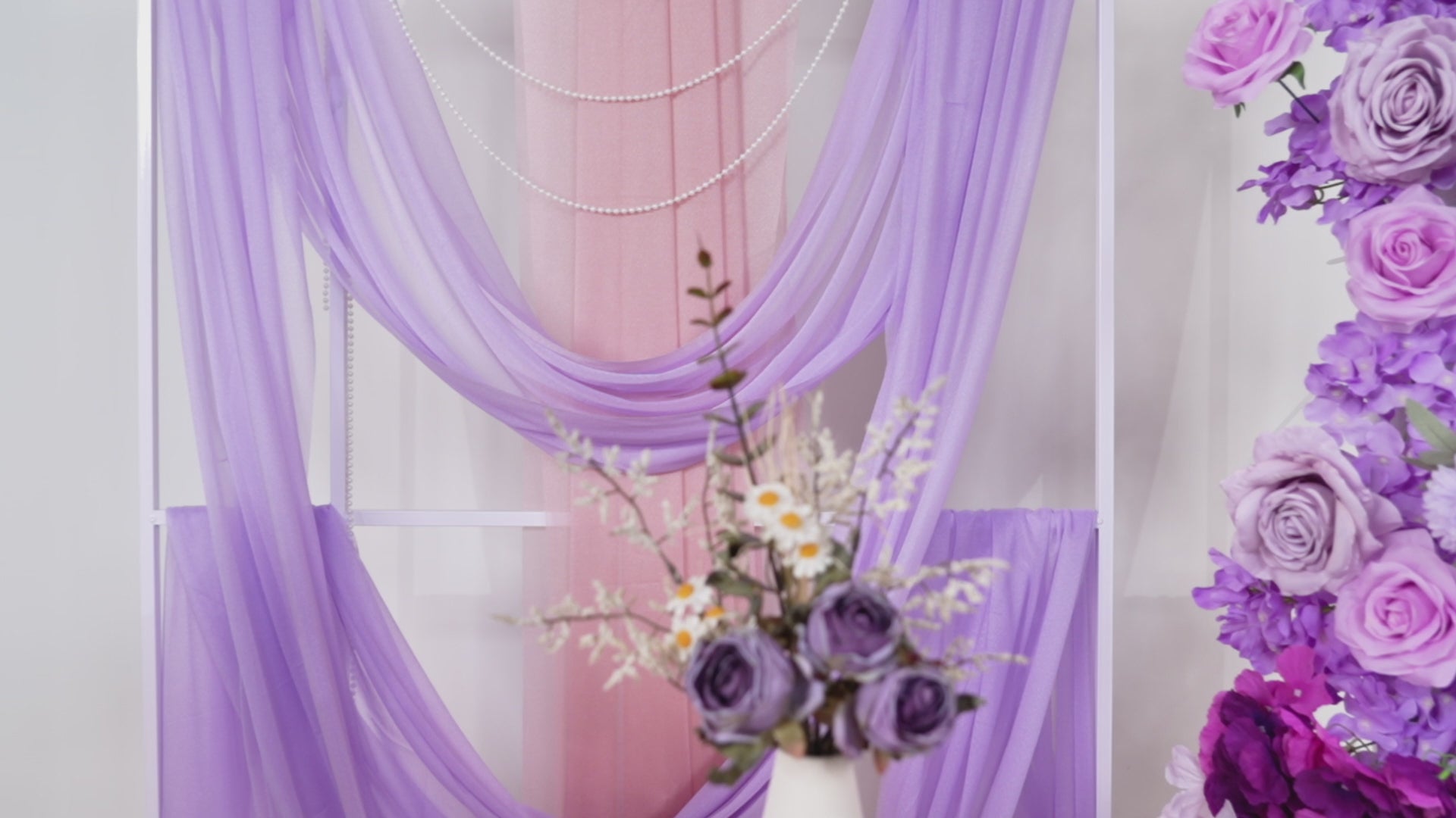 Artificial Purple Roses Wedding KT Background Board Decor Flower Row Video