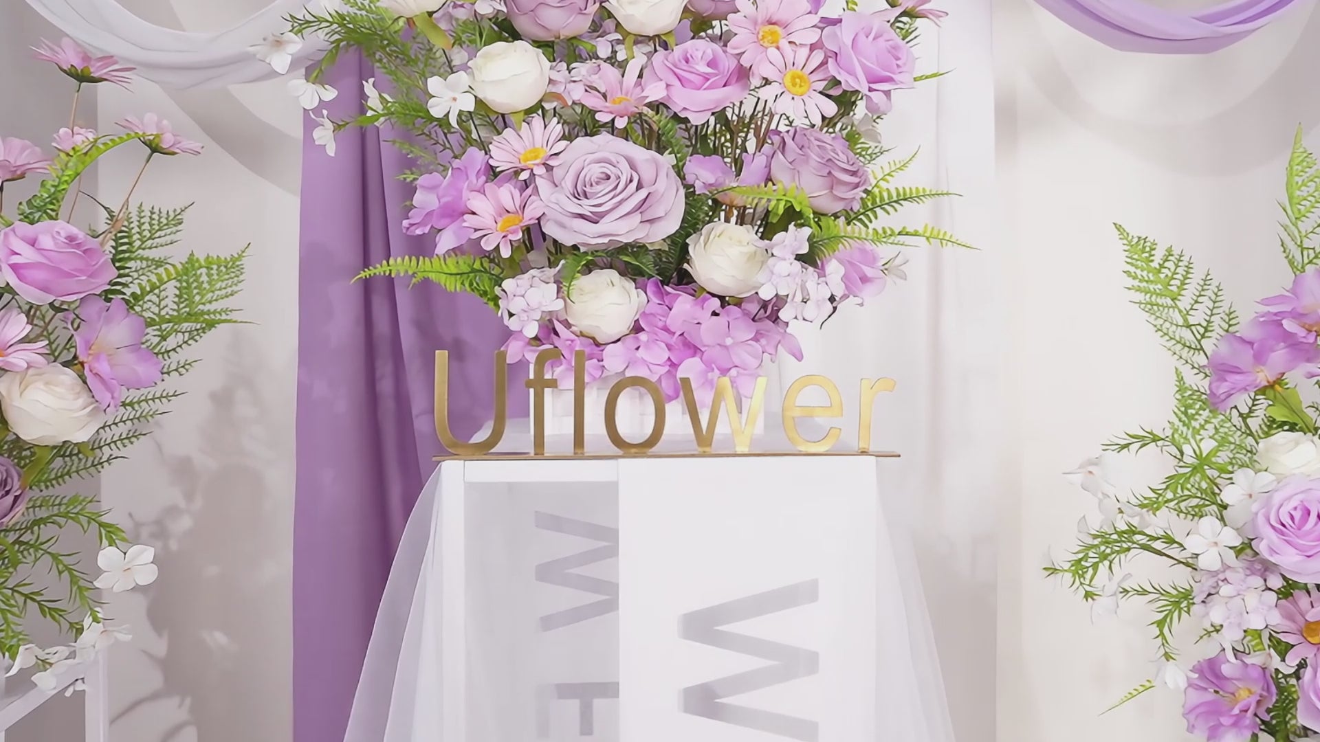 Artificial light purple Greenery Wedding Fence Flower  Video