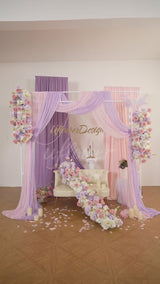 Uflower Purple Pink Floral Arrangement Wedding Arch Backdrop Party Flower Row Decor SET80197