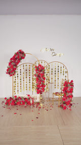 Uflower Artificial Red Rose Babysbreath Green Leaf Flower Row Wedding KT Backdrop Decor MC80131