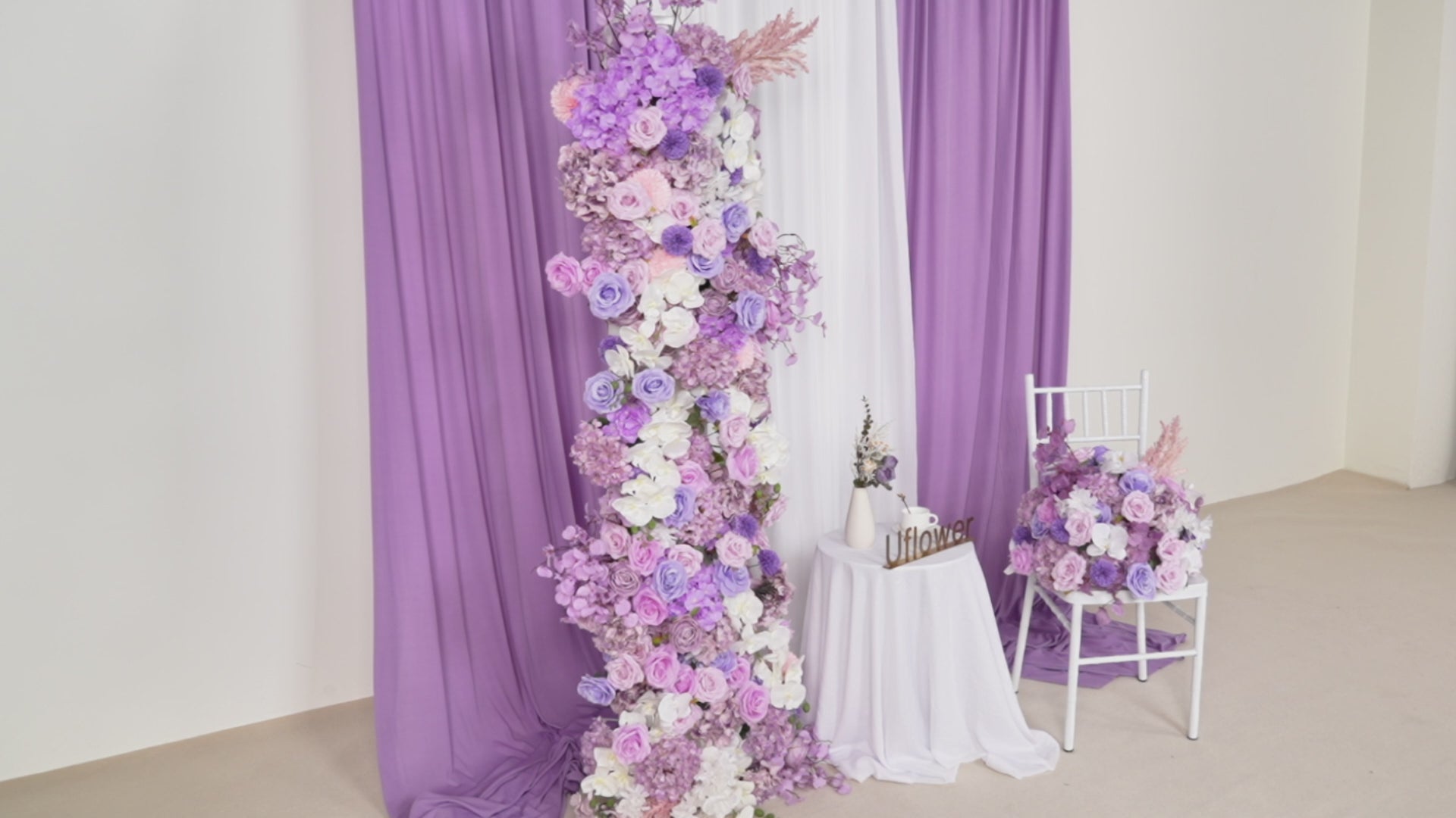 Artificial Purple Wedding KT Background Board Decor Flower Row Video