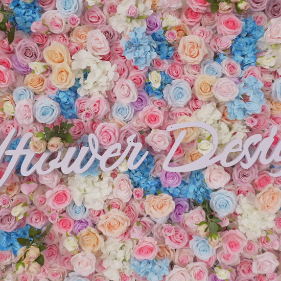5D Powder Blue Rose Artificial Rolling Up Curtain Flower Wall Video
