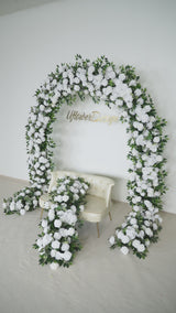 Uflower Green White Rose Willow Leaves Wedding Background Arch Decoration Flower Arrangement SET80086