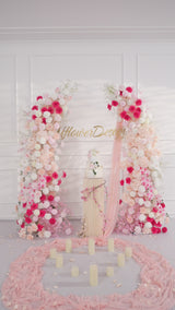 Uflower Pink White Floral Horn Arch Wedding Party Backdrop Decor SET80103-01