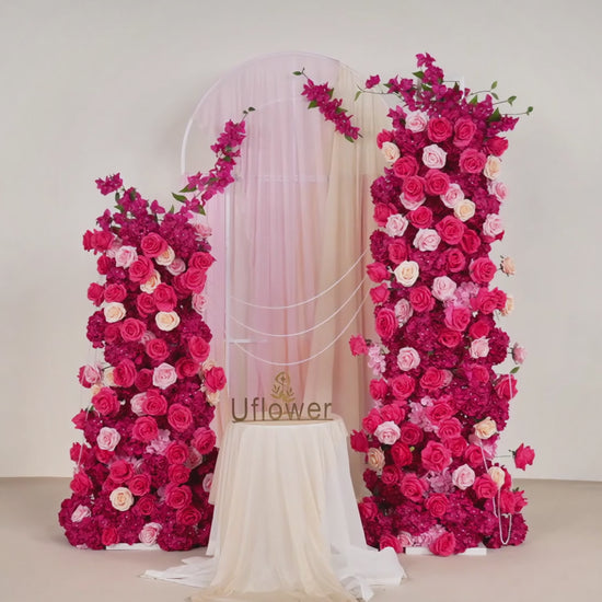 Luxury Red Rose Hydrangea Wedding KT Background Board Decor Flower Row Video