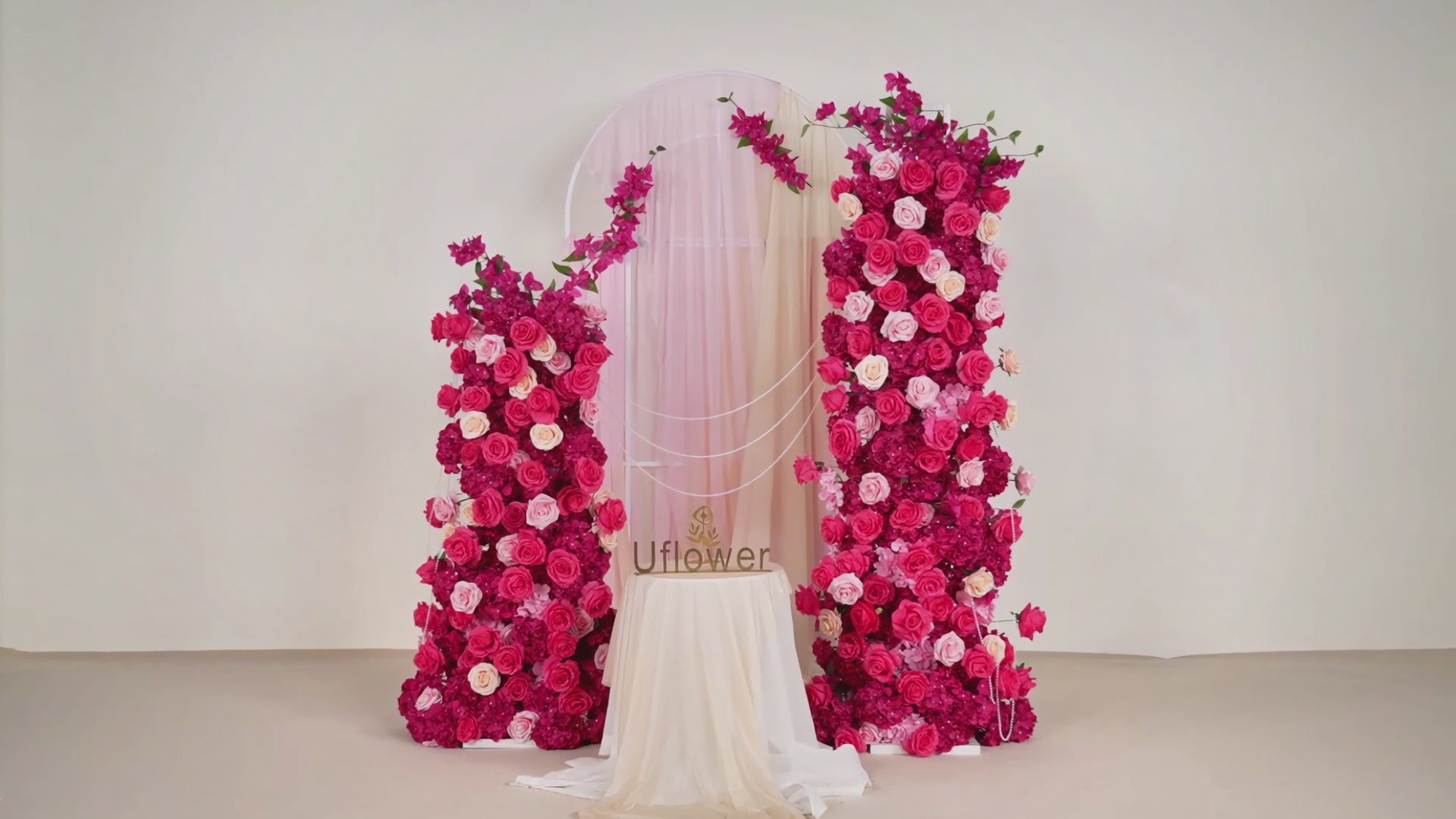Luxury Red Rose Hydrangea Wedding KT Background Board Decor Flower Row Video