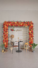 Uflower Orange Red Rose Floral Square Arch Wedding Party Ceremony Backdrop Decor SET80194